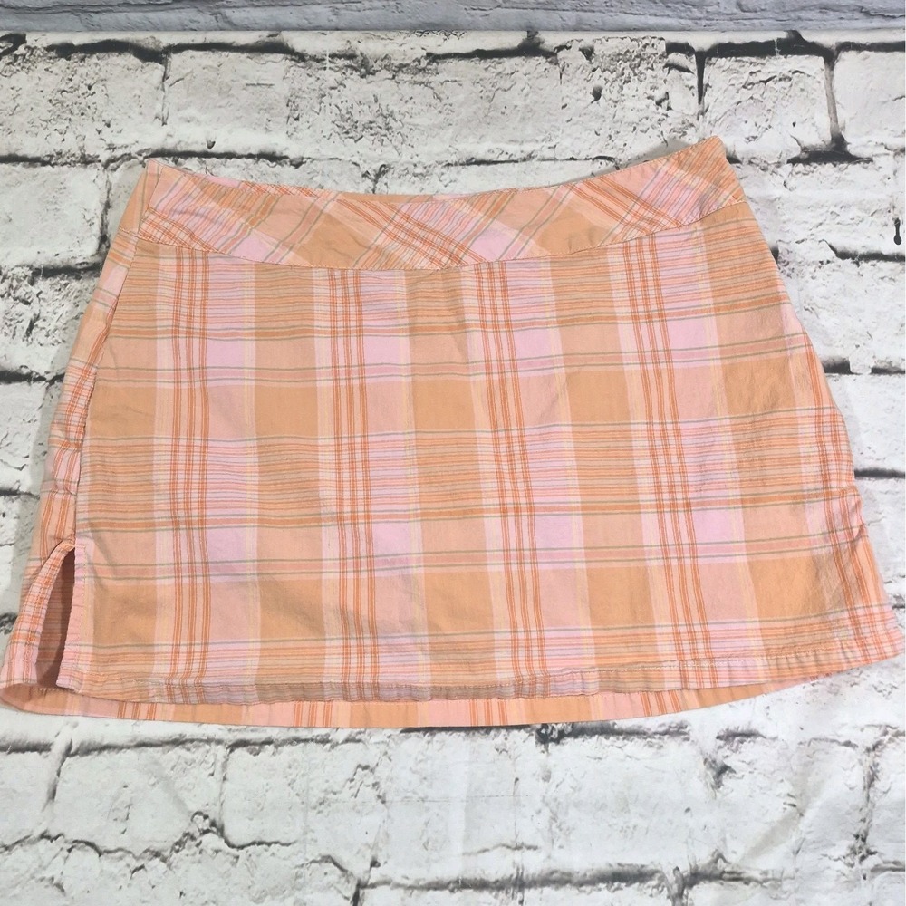 Vtg Y2K Plaid Skort Orange Sherbet Mini Skirt W/ Shorts Jrs Size 7 Preppy Golf
